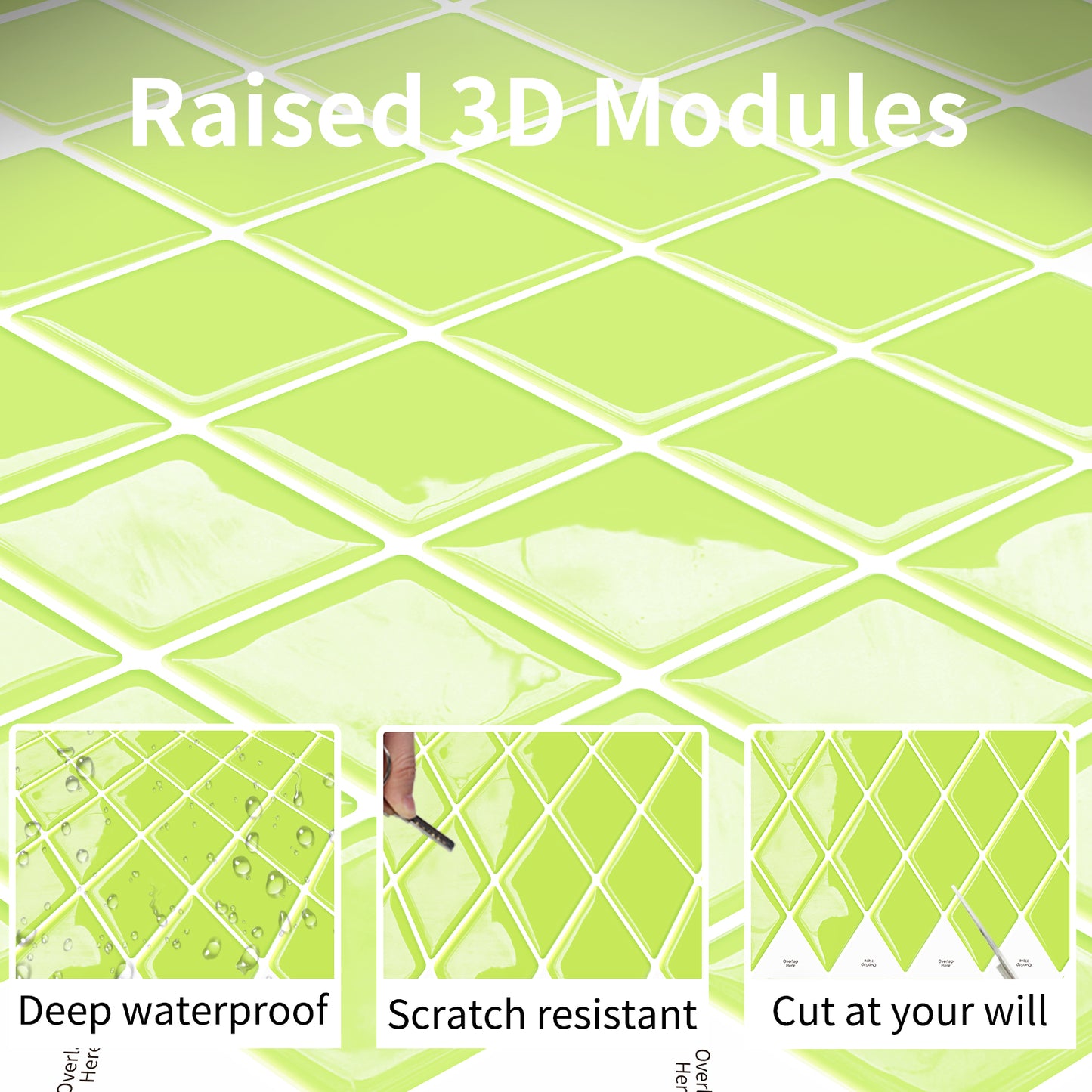 Ist Momoreo Peel and Stick Backsplash Self Adhesive Stick on Tile for Kitchen Bathroom Accent Wall, Diamond Shape, 12" x 12"(30.5 x 30.5 cm) - Lime Green