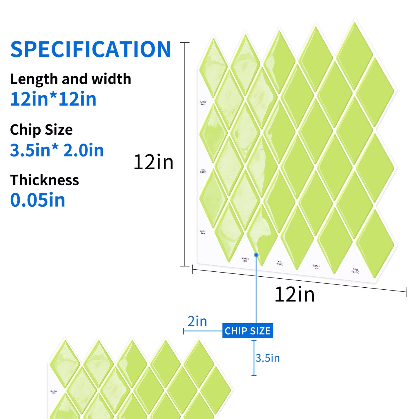 Ist Momoreo Peel and Stick Backsplash Self Adhesive Stick on Tile for Kitchen Bathroom Accent Wall, Diamond Shape, 12" x 12"(30.5 x 30.5 cm) - Lime Green