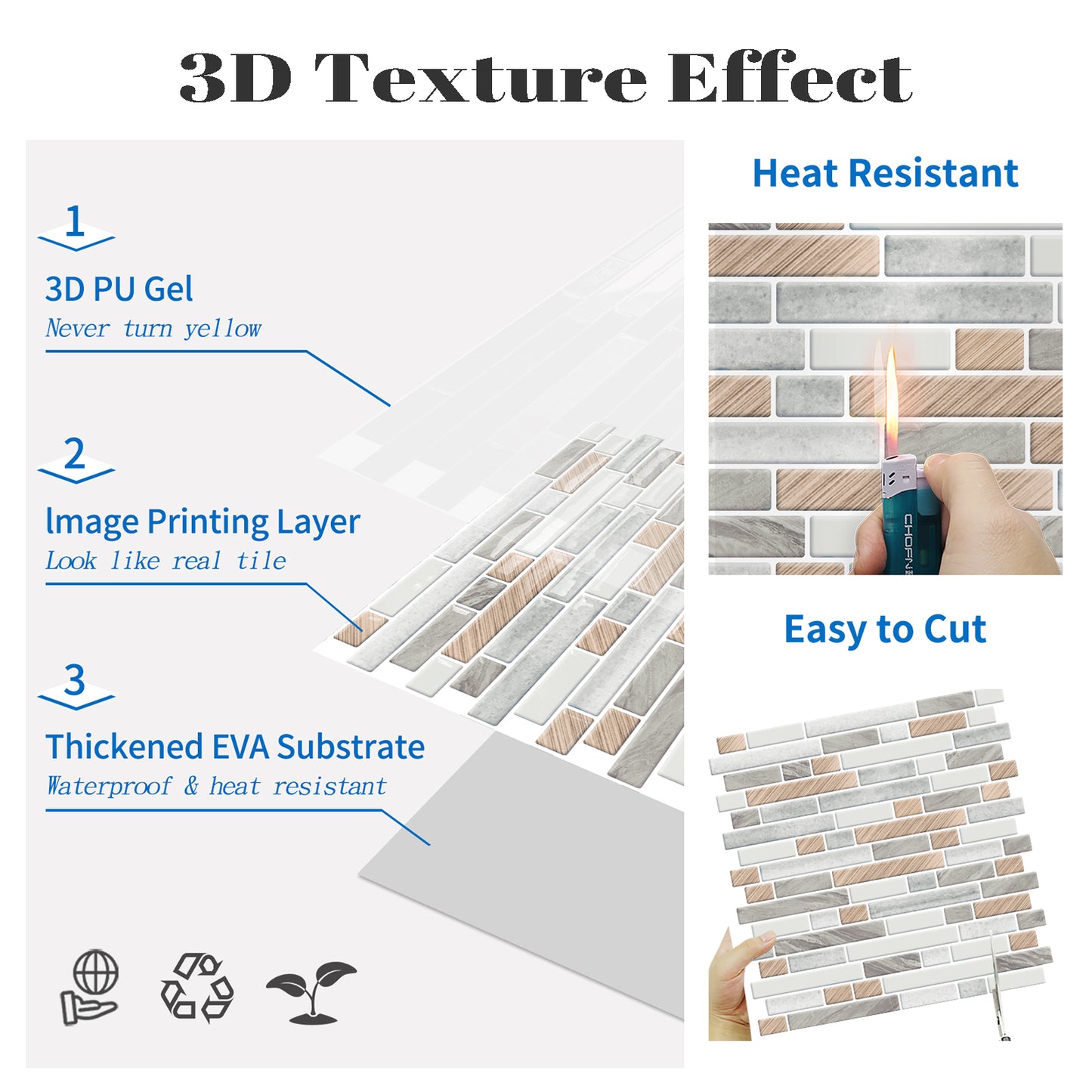 Ist Momoreo Wood-Look Peel and Stick Backsplash 3D Self Adhesive Tile for Kitchens Bathrooms Accent Wall, 12"x12"(30.5 x 30.5 cm), Grey Marble, Wood Grain