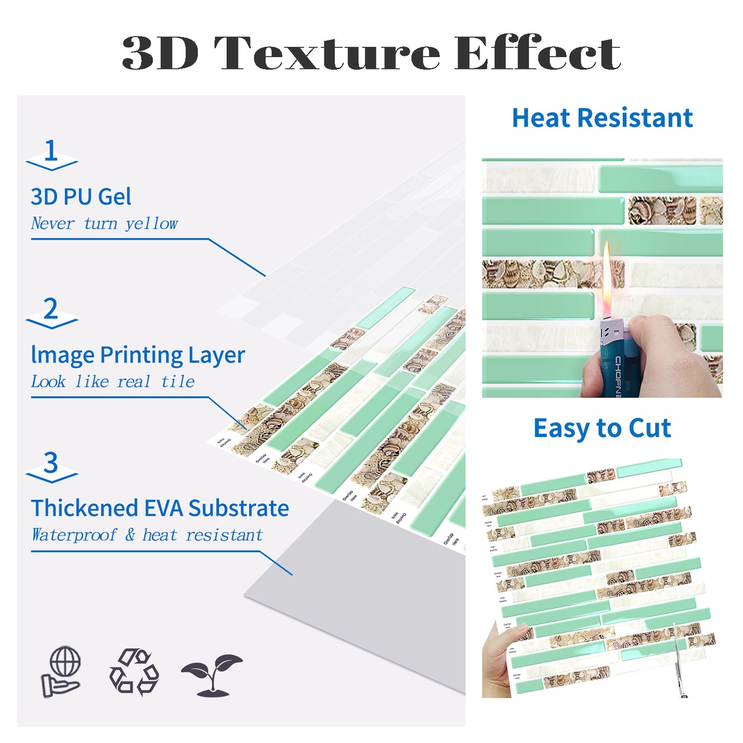 Ist Momoreo Green Beige Marble Peel and Stick Backsplash 3D Self Adhesive Tile for Kitchens Bathrooms Accent Wall, 12"x12"(30.5 x 30.5 cm) - Seashore