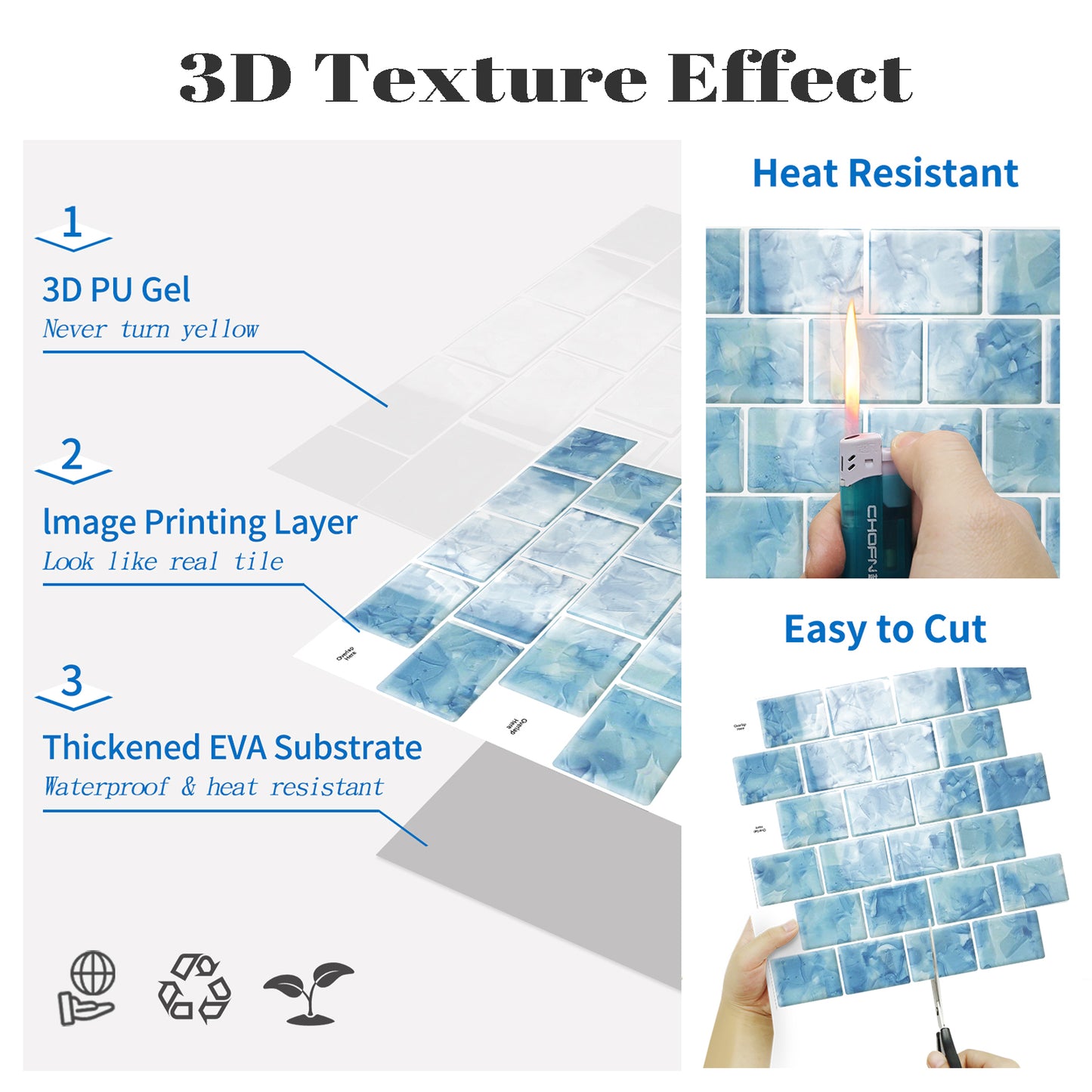 Ist Momoreo Peel and Stick Backsplash Self Adhesive Subway Tiles for Kitchen Bathroom Accent Wall, 12"x12"(30.5 x 30.5 cm) - Crystal Blue