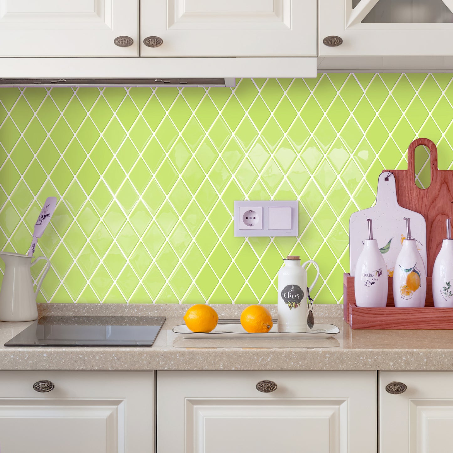 Ist Momoreo Peel and Stick Backsplash Self Adhesive Stick on Tile for Kitchen Bathroom Accent Wall, Diamond Shape, 12" x 12"(30.5 x 30.5 cm) - Lime Green