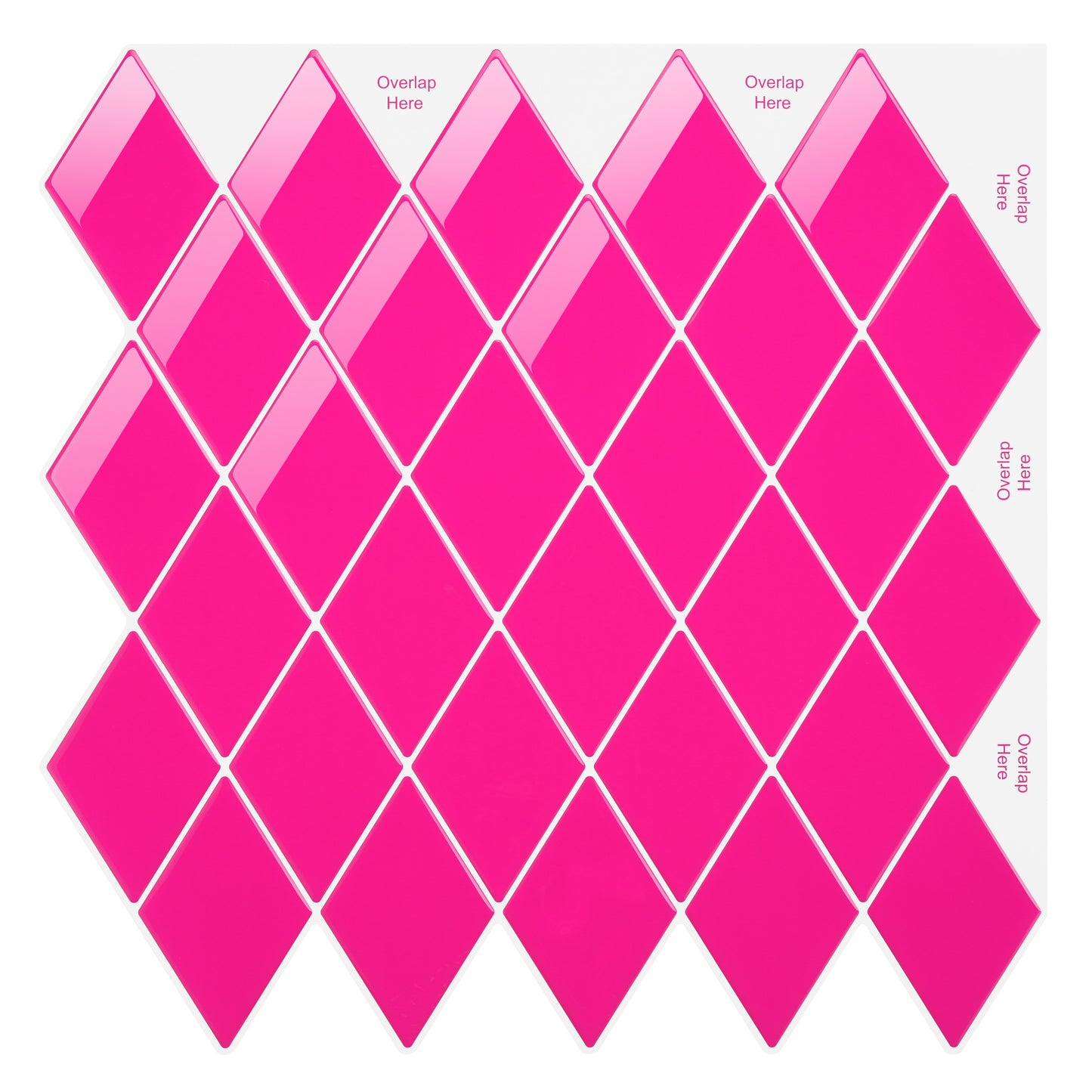 Peel and Stick Backsplash for Kitchen Accent Wall Tile Stickers 12"x12" Hot Pink Diamond Shape Self Adhesive Stick on Backsplash - Fuchsia