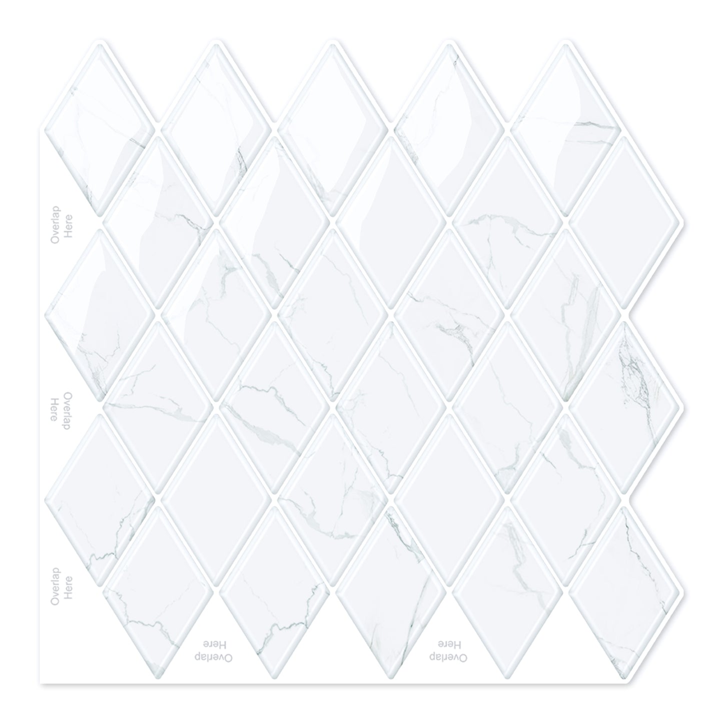 Peel and Stick Backsplash for Kitchen Accent Wall Tile Stickers 12"x12" Diamond Shape Self Adhesive Stick on Backsplash - White Marble