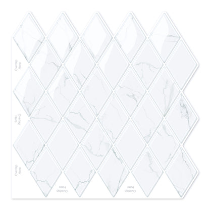 Peel and Stick Backsplash for Kitchen Accent Wall Tile Stickers 12"x12" Diamond Shape Self Adhesive Stick on Backsplash - White Marble