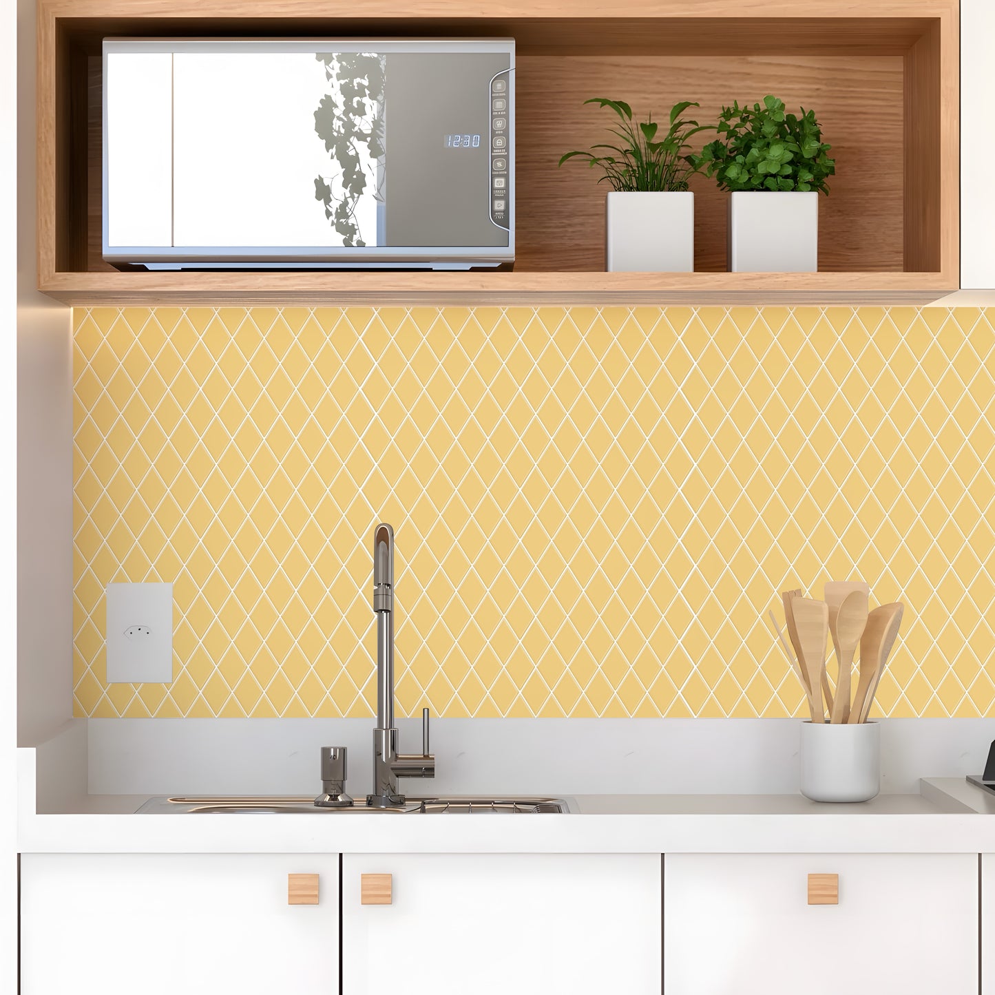 Peel and Stick Backsplash for Kitchen Accent Wall Tile Stickers 12"x12" Diamond Shape Self Adhesive Stick on Backsplash - Tuscan Yellow