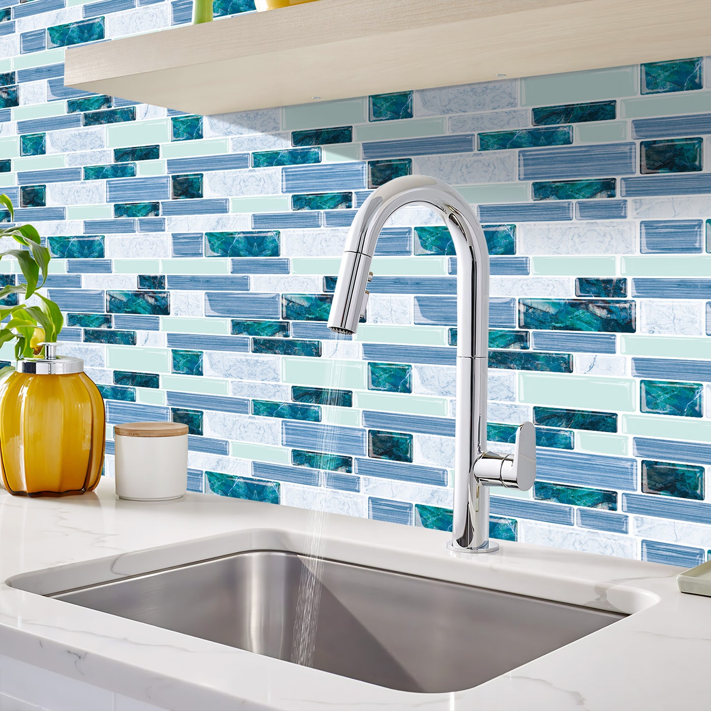Ist Momoreo Ocean Green Peel and Stick Backsplash 3D Adhesive Wall Tile 12"x12"(30.5 x 30.5 cm)