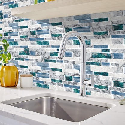Green Blue Peel and Stick Backsplash for Kitchen 3D Wall Stick on Tiles, Marble Look 12"x12"