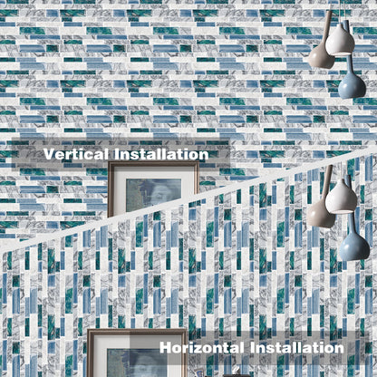 Green Blue Peel and Stick Backsplash for Kitchen 3D Wall Stick on Tiles, Marble Look 12"x12"