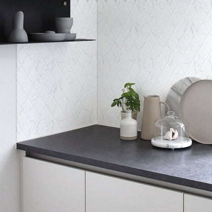 Peel and Stick Backsplash for Kitchen Accent Wall Tile Stickers 12"x12" Diamond Shape Self Adhesive Stick on Backsplash - White Marble