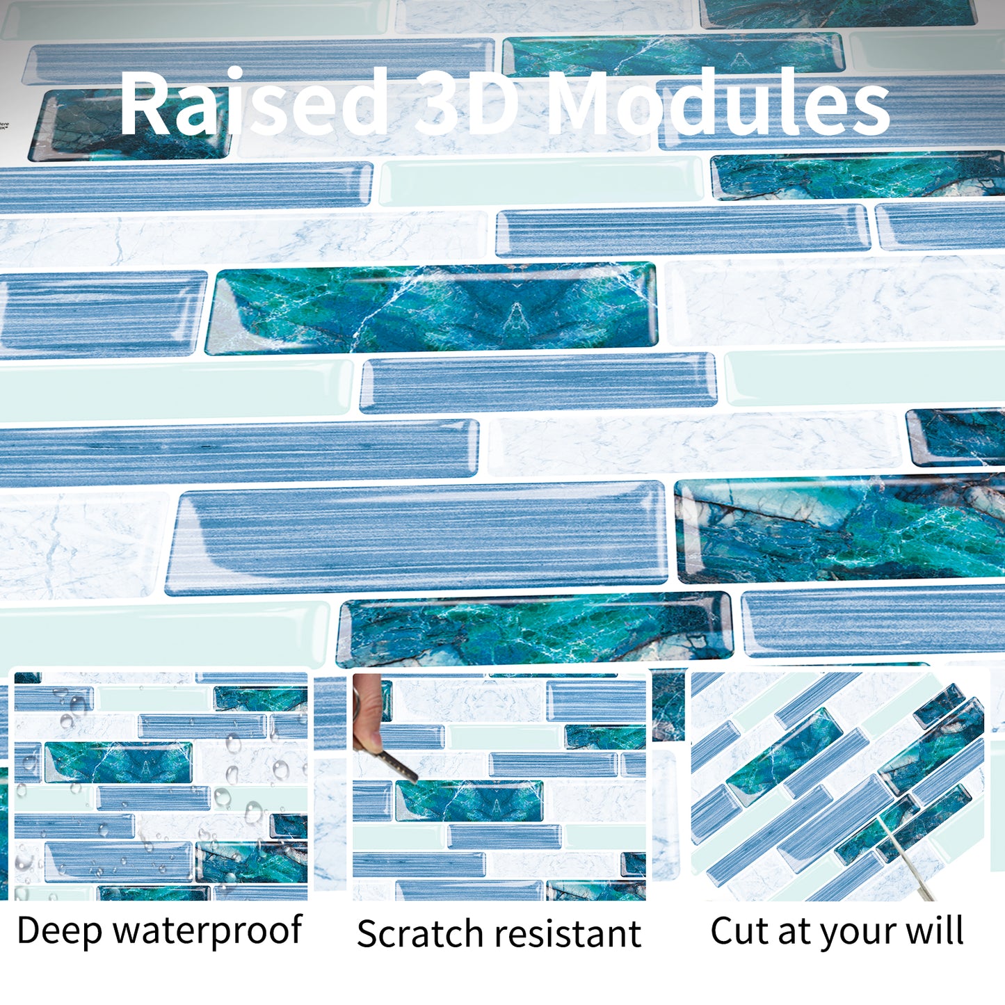 Ist Momoreo Ocean Green Peel and Stick Backsplash 3D Adhesive Wall Tile 12"x12"(30.5 x 30.5 cm)