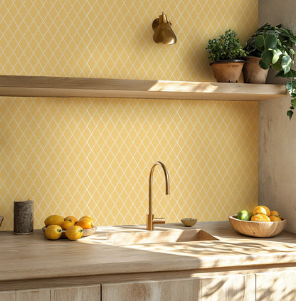 Peel and Stick Backsplash for Kitchen Accent Wall Tile Stickers 12"x12" Diamond Shape Self Adhesive Stick on Backsplash - Tuscan Yellow