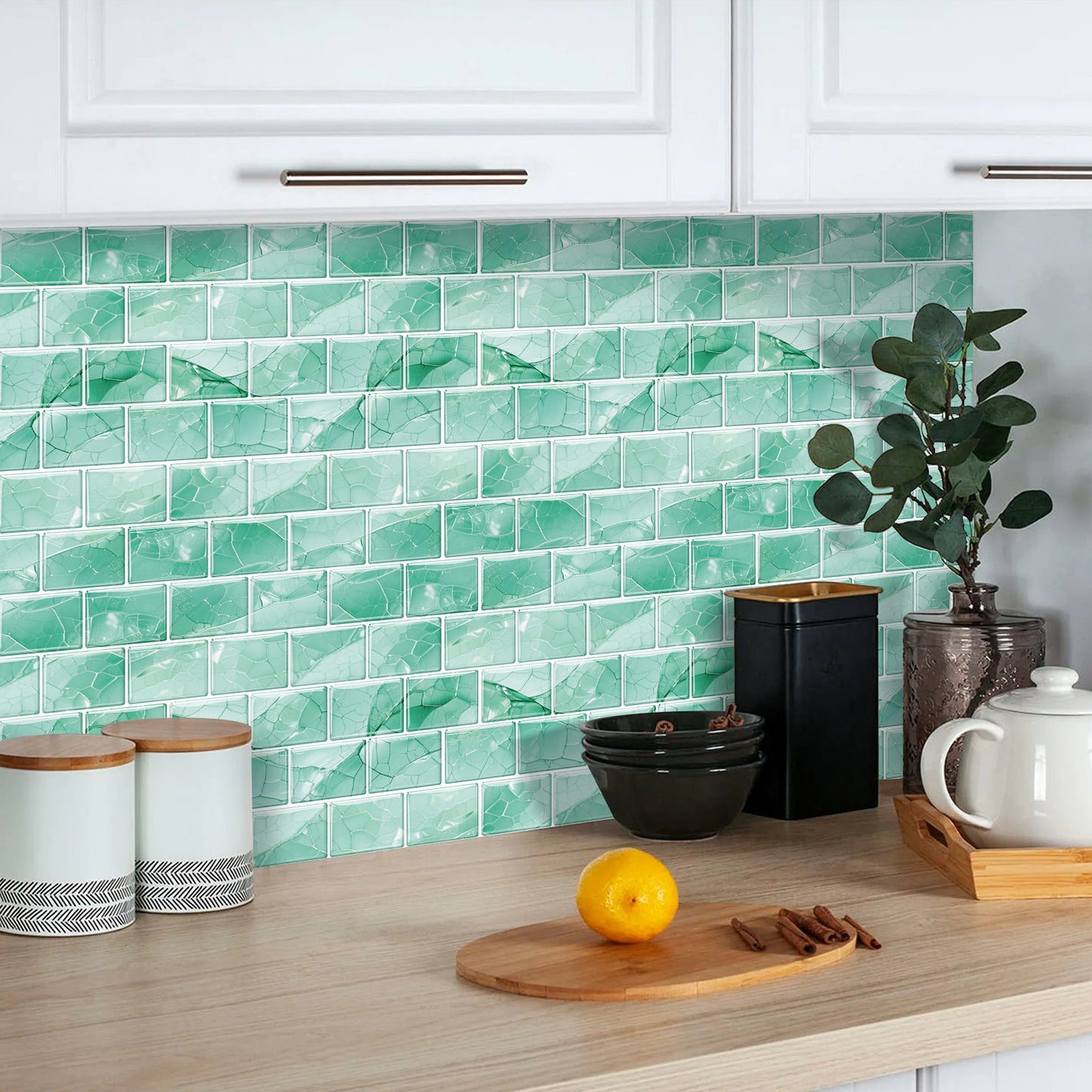 Ist Momoreo Peel and Stick Backsplash for Kitchen Bathroom Accent Wall 12"x12" (30 cm x 30 cm) Stick on Backsplash Stickers Self Adhesive Subway Tiles - Emerald Green