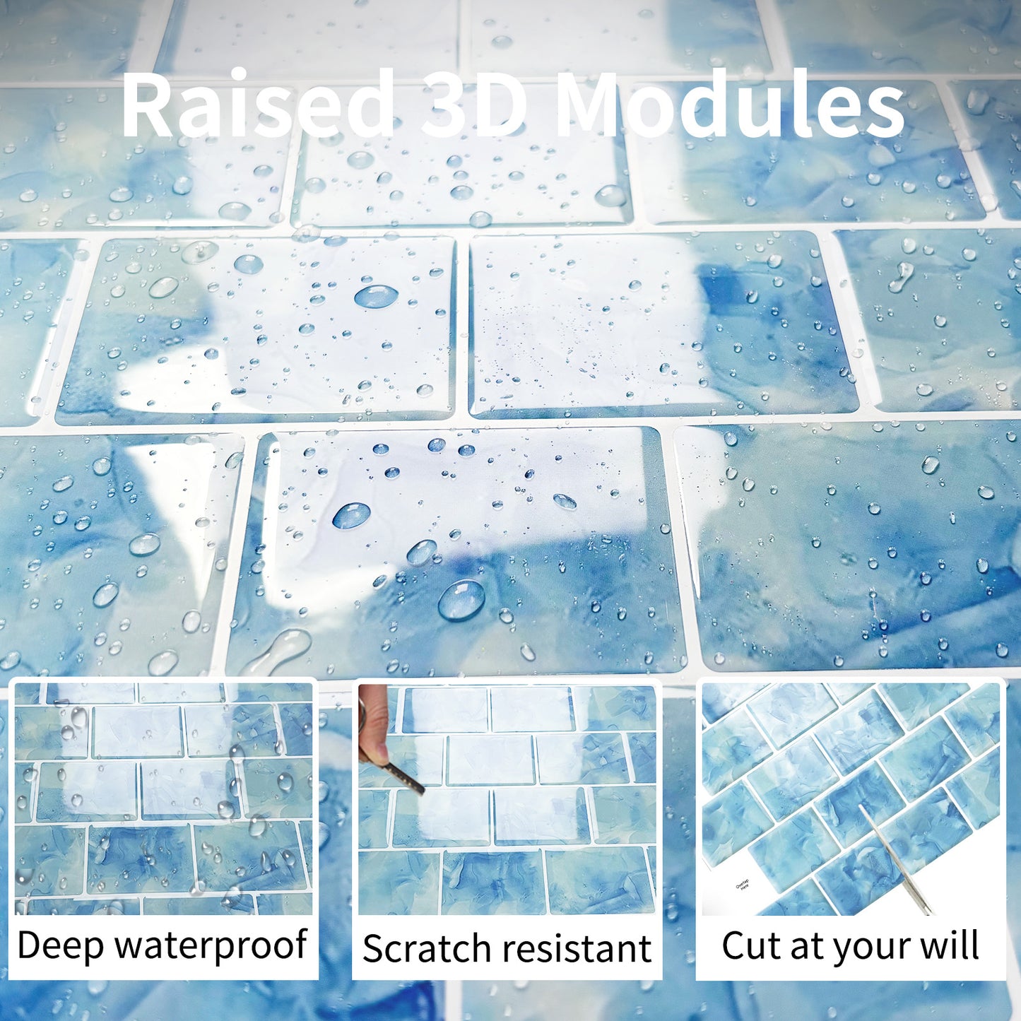 Ist Momoreo Peel and Stick Backsplash Self Adhesive Subway Tiles for Kitchen Bathroom Accent Wall, 12"x12"(30.5 x 30.5 cm) - Crystal Blue
