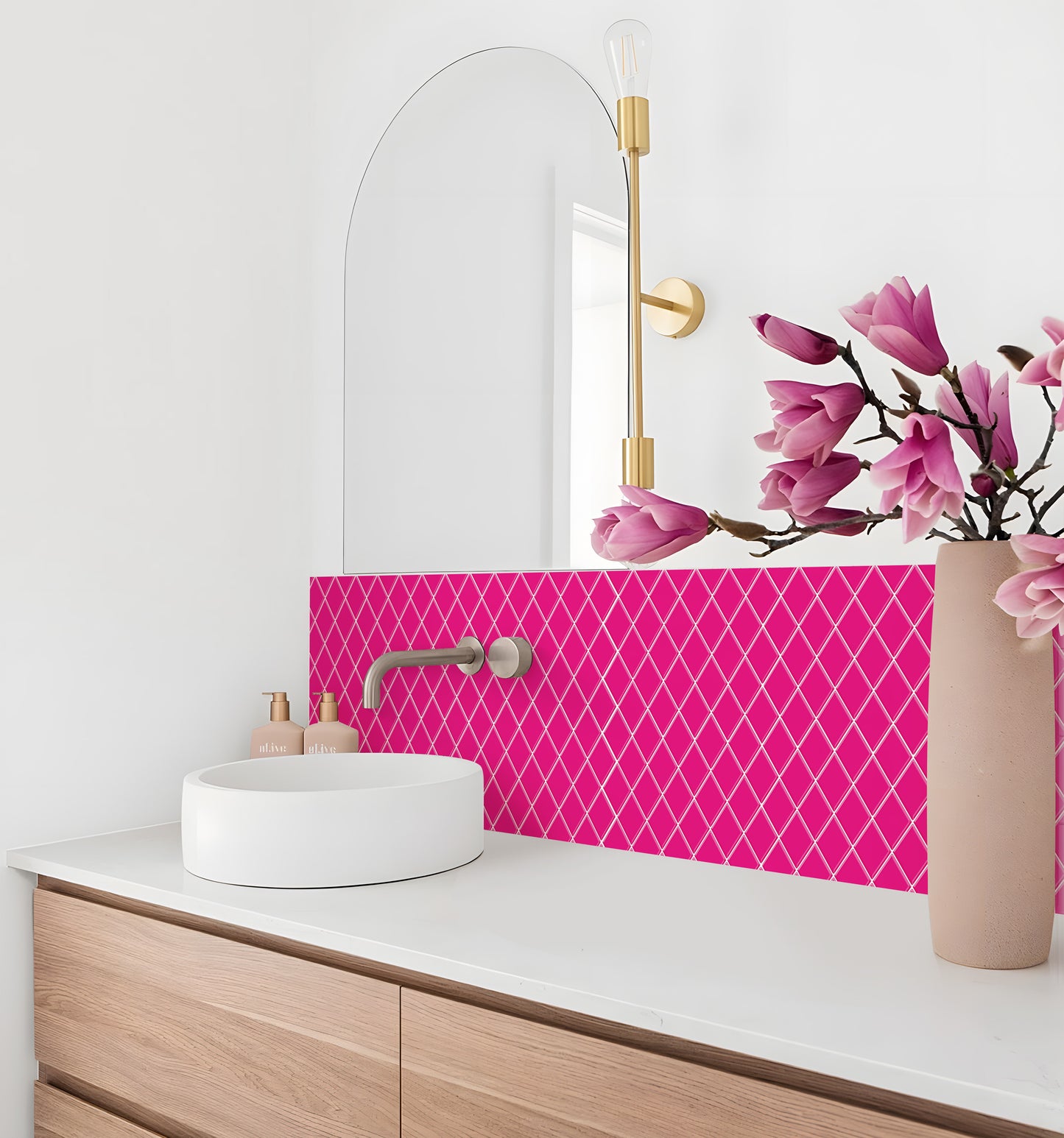 Peel and Stick Backsplash for Kitchen Accent Wall Tile Stickers 12"x12" Hot Pink Diamond Shape Self Adhesive Stick on Backsplash - Fuchsia