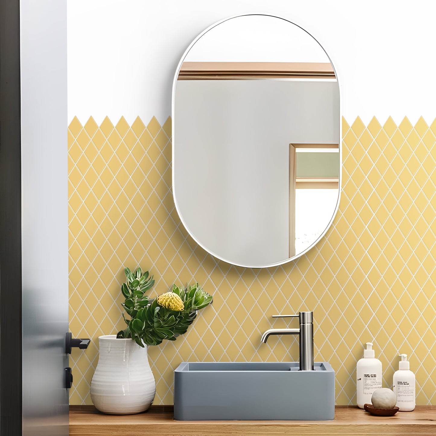 Peel and Stick Backsplash for Kitchen Accent Wall Tile Stickers 12"x12" Diamond Shape Self Adhesive Stick on Backsplash - Tuscan Yellow