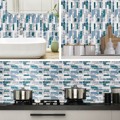 Green Blue Peel and Stick Backsplash for Kitchen 3D Wall Stick on Tiles, Marble Look 12"x12"