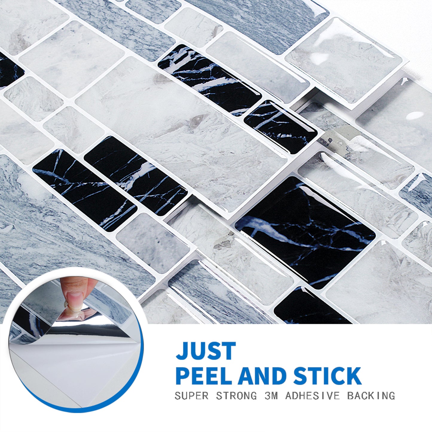 Peel and Stick Backsplash for Kitchen Bathroom 12"x12" Self-Adhesive Tile Sticker Stick on Backsplash, Grey Marble