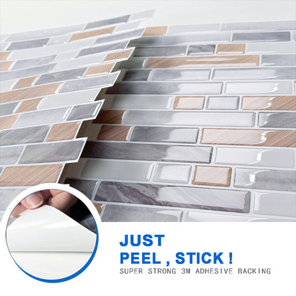 Ist Momoreo Wood-Look Peel and Stick Backsplash 3D Self Adhesive Tile for Kitchens Bathrooms Accent Wall, 12"x12"(30.5 x 30.5 cm), Grey Marble, Wood Grain