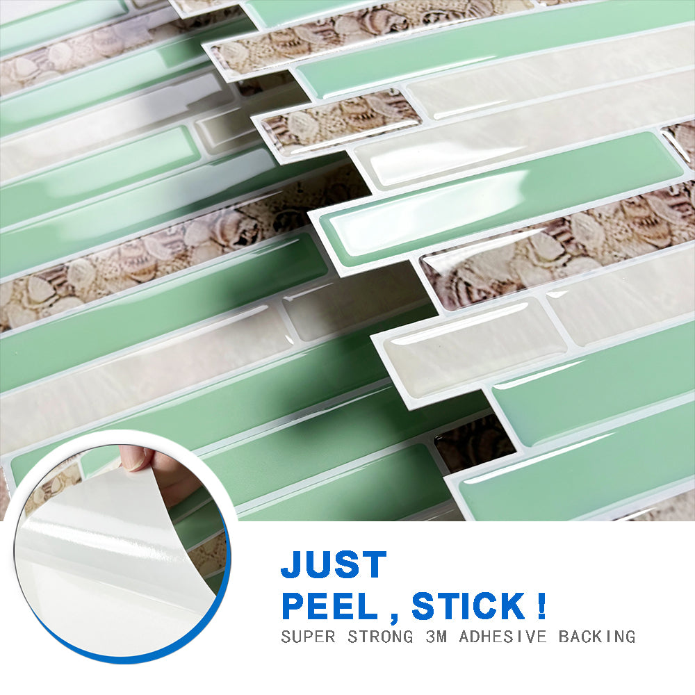 Ist Momoreo Green Beige Marble Peel and Stick Backsplash 3D Self Adhesive Tile for Kitchens Bathrooms Accent Wall, 12"x12"(30.5 x 30.5 cm) - Seashore