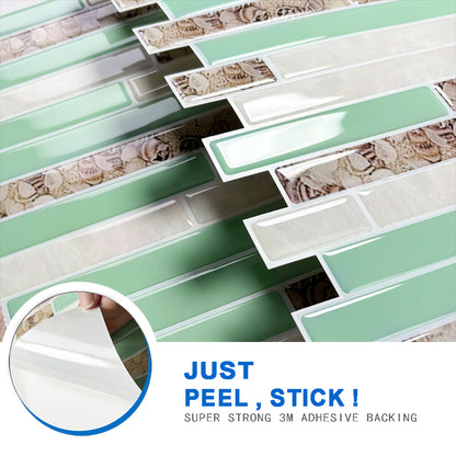 Ist Momoreo Green Beige Marble Peel and Stick Backsplash 3D Self Adhesive Tile for Kitchens Bathrooms Accent Wall, 12"x12"(30.5 x 30.5 cm) - Seashore