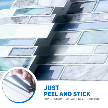 Green Blue Peel and Stick Backsplash for Kitchen 3D Wall Stick on Tiles, Marble Look 12"x12"