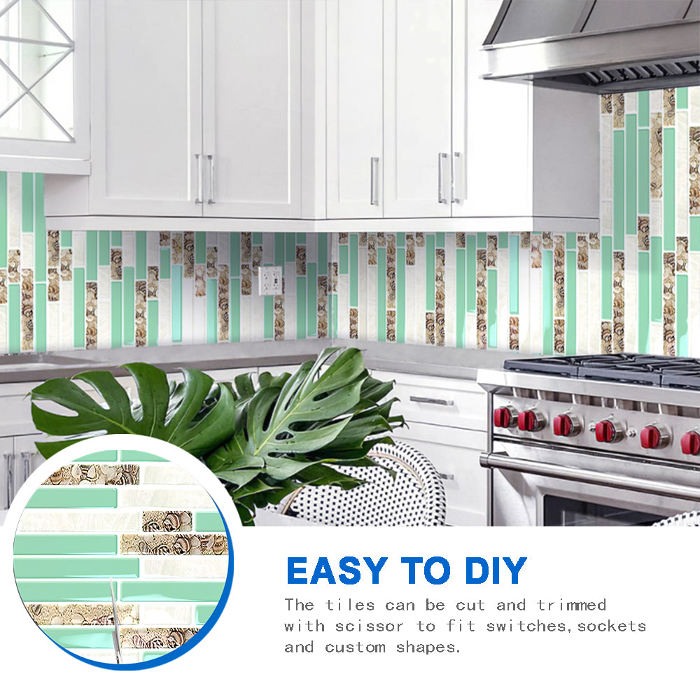 Ist Momoreo Green Beige Marble Peel and Stick Backsplash 3D Self Adhesive Tile for Kitchens Bathrooms Accent Wall, 12"x12"(30.5 x 30.5 cm) - Seashore