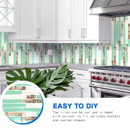 Ist Momoreo Green Beige Marble Peel and Stick Backsplash 3D Self Adhesive Tile for Kitchens Bathrooms Accent Wall, 12"x12"(30.5 x 30.5 cm) - Seashore
