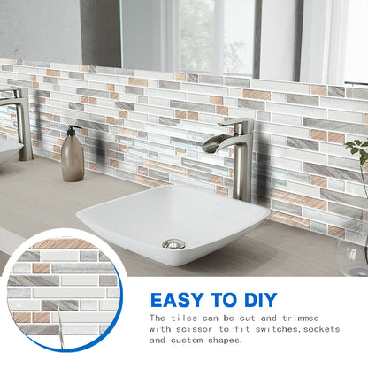 Ist Momoreo Wood-Look Peel and Stick Backsplash 3D Self Adhesive Tile for Kitchens Bathrooms Accent Wall, 12"x12"(30.5 x 30.5 cm), Grey Marble, Wood Grain