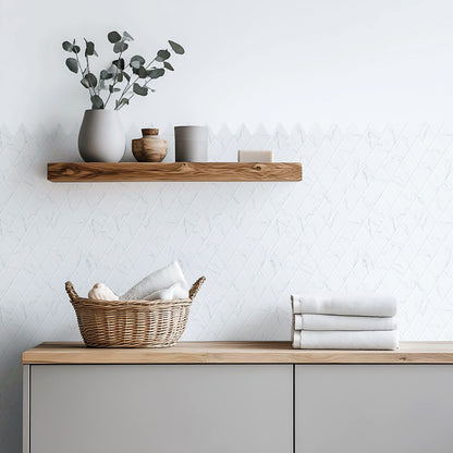 Peel and Stick Backsplash for Kitchen Accent Wall Tile Stickers 12"x12" Diamond Shape Self Adhesive Stick on Backsplash - White Marble