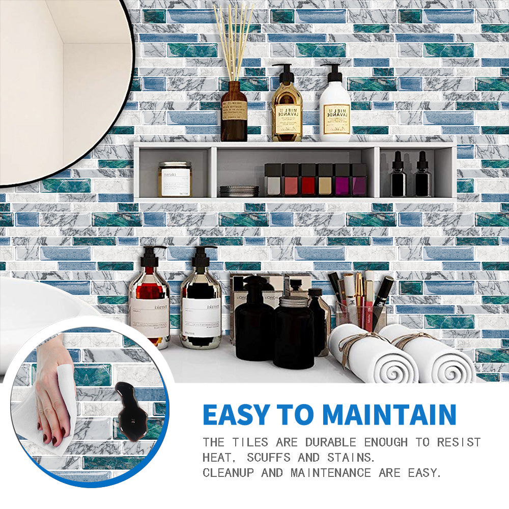 Green Blue Peel and Stick Backsplash for Kitchen 3D Wall Stick on Tiles, Marble Look 12"x12"