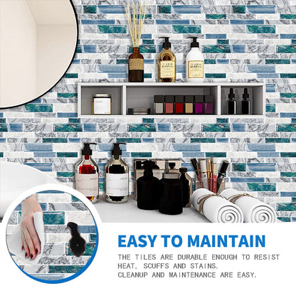 Green Blue Peel and Stick Backsplash for Kitchen 3D Wall Stick on Tiles, Marble Look 12"x12"