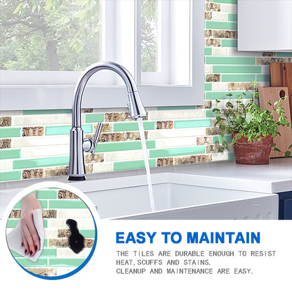 Ist Momoreo Green Beige Marble Peel and Stick Backsplash 3D Self Adhesive Tile for Kitchens Bathrooms Accent Wall, 12"x12"(30.5 x 30.5 cm) - Seashore