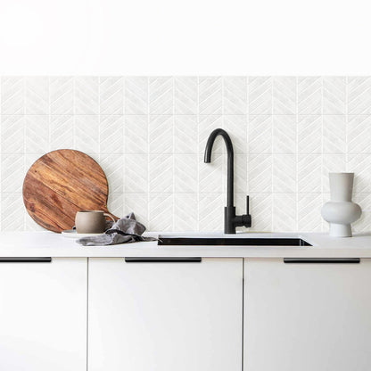 Chevron Peel and Stick Backsplash Tiles 11.4"×9" Stick on Backsplash Self Adhesive Wall Tile for Kitchen Bathroom Office - Plain White