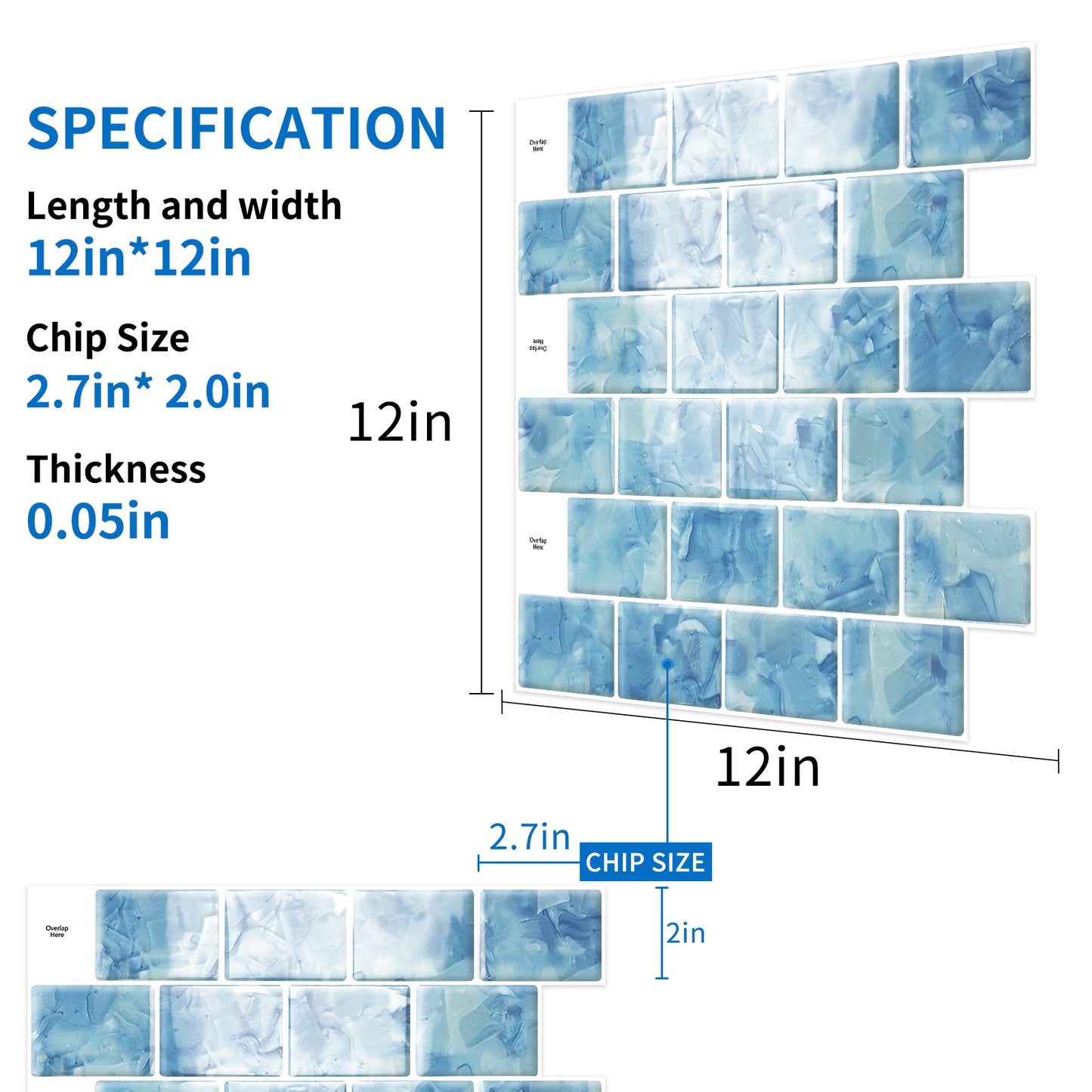 Ist Momoreo Peel and Stick Backsplash Self Adhesive Subway Tiles for Kitchen Bathroom Accent Wall, 12"x12"(30.5 x 30.5 cm) - Crystal Blue