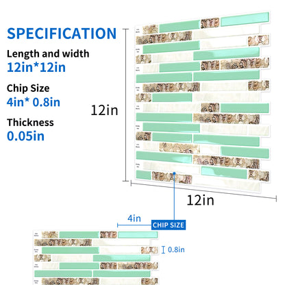 Ist Momoreo Green Beige Marble Peel and Stick Backsplash 3D Self Adhesive Tile for Kitchens Bathrooms Accent Wall, 12"x12"(30.5 x 30.5 cm) - Seashore