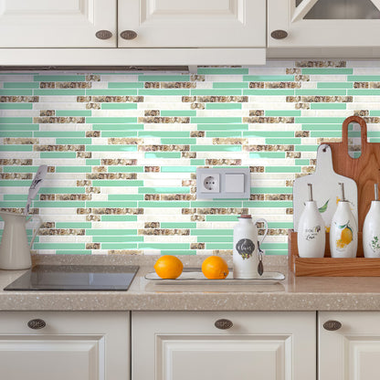 Ist Momoreo Green Beige Marble Peel and Stick Backsplash 3D Self Adhesive Tile for Kitchens Bathrooms Accent Wall, 12"x12"(30.5 x 30.5 cm) - Seashore