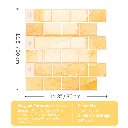 Ist Momoreo Peel and Stick Backsplash for Kitchen Bathroom Accent Wall 12"x12" (30 cm x 30 cm) Stick on Backsplash Stickers Self Adhesive Subway Tiles - Golden Yellow