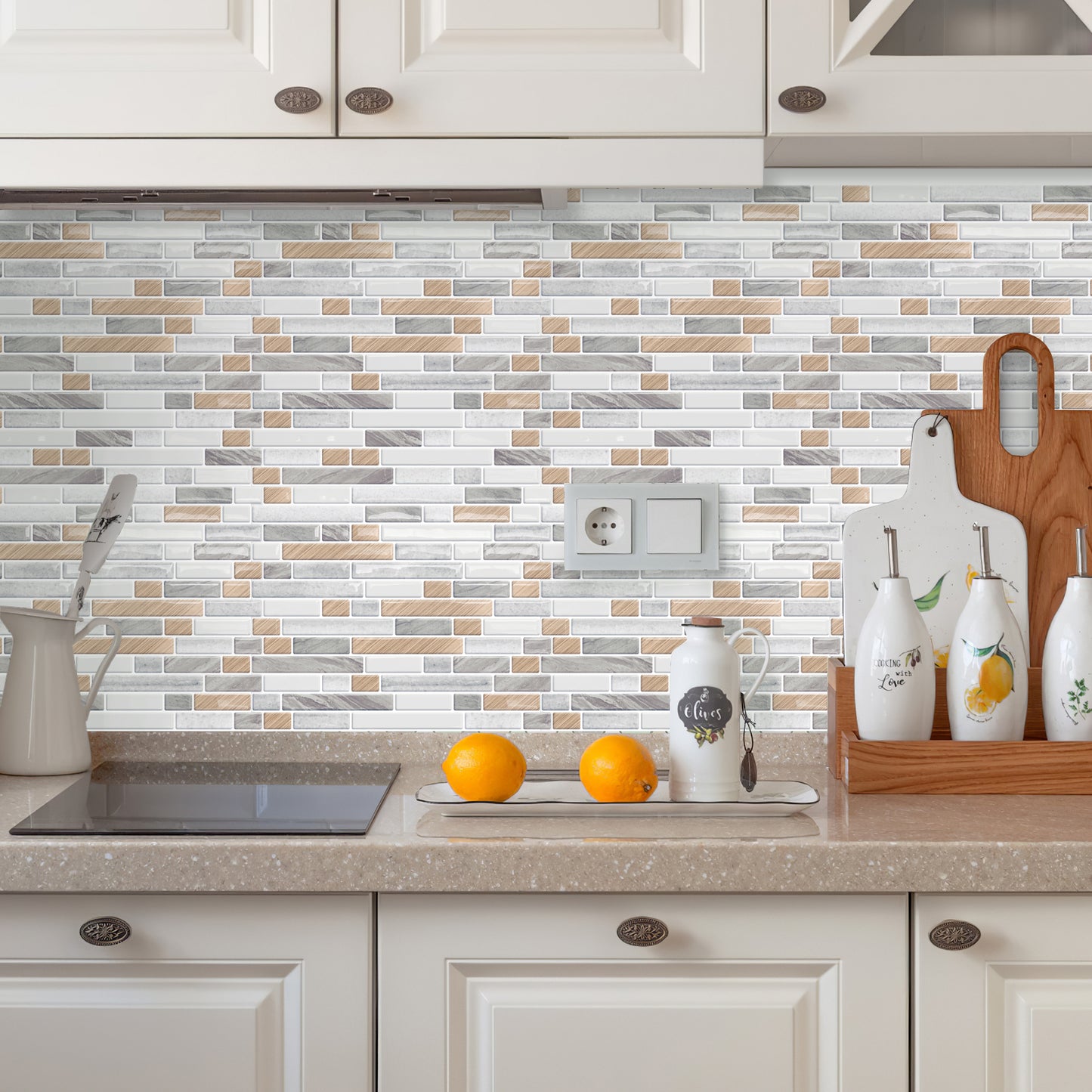 Ist Momoreo Wood-Look Peel and Stick Backsplash 3D Self Adhesive Tile for Kitchens Bathrooms Accent Wall, 12"x12"(30.5 x 30.5 cm), Grey Marble, Wood Grain