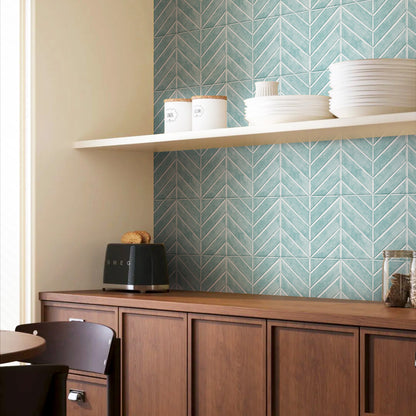 Chevron Peel and Stick Backsplash 11.4"×9" Stick on Backsplash Self Adhesive Wall Tile for Kitchen Bathroom Office - Glaucous Green