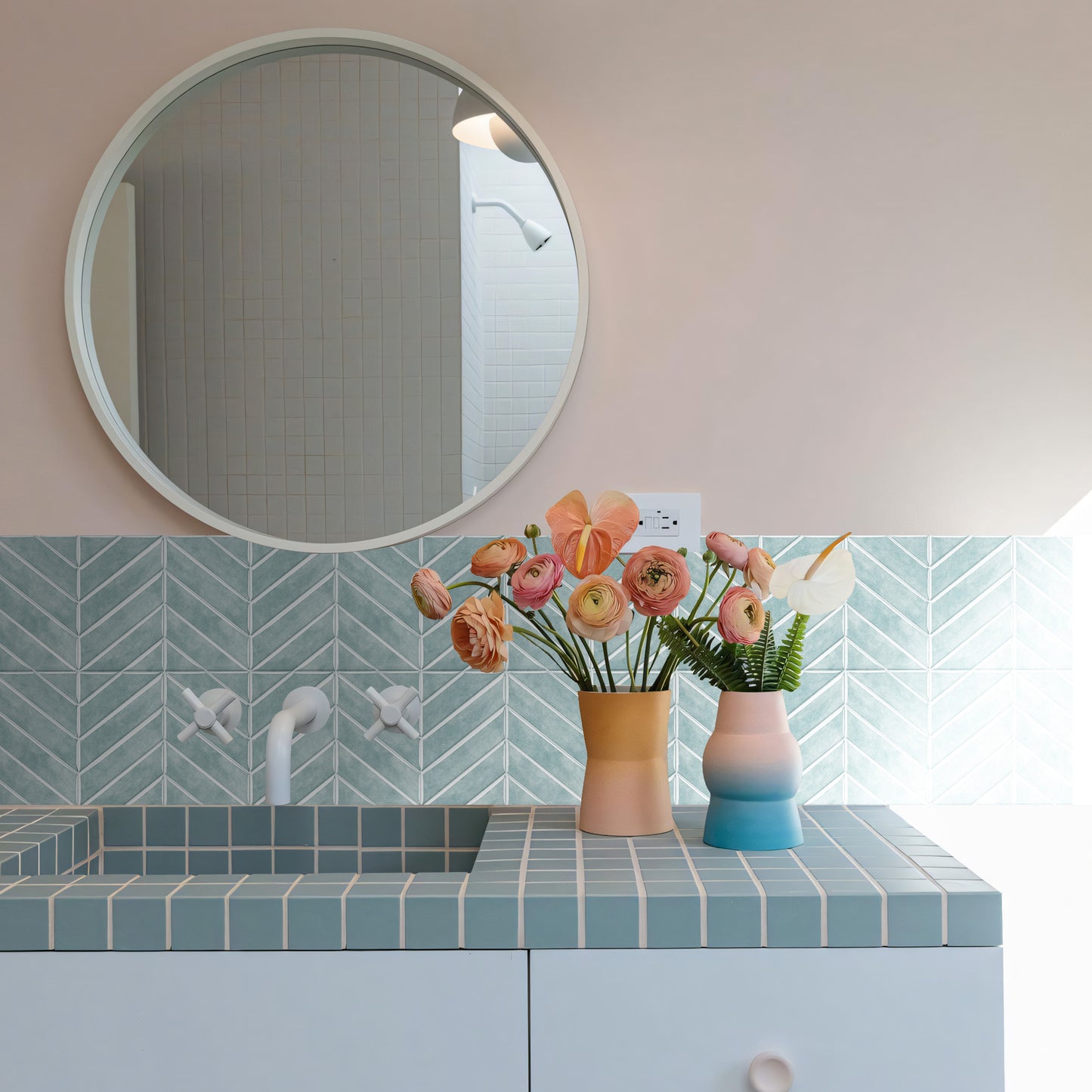 Chevron Peel and Stick Backsplash 11.4"×9" Stick on Backsplash Self Adhesive Wall Tile for Kitchen Bathroom Office - Glaucous Green