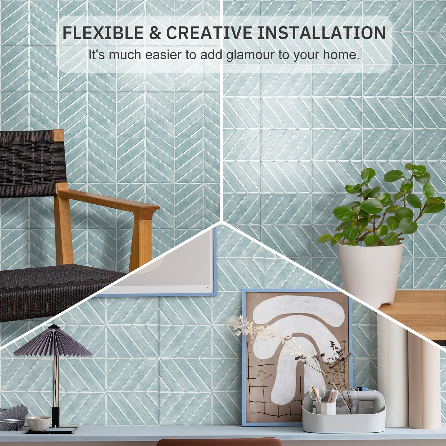 Chevron Peel and Stick Backsplash 11.4"×9" Stick on Backsplash Self Adhesive Wall Tile for Kitchen Bathroom Office - Glaucous Green