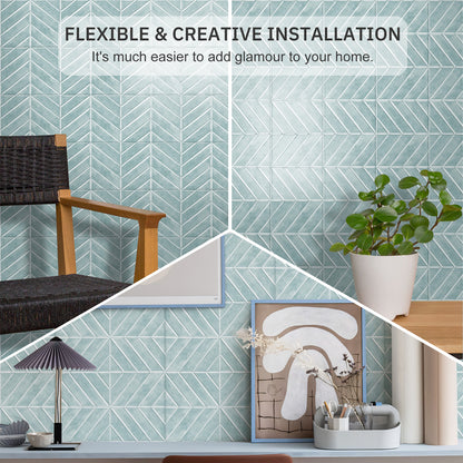 Chevron Peel and Stick Backsplash 11.4"×9" Stick on Backsplash Self Adhesive Wall Tile for Kitchen Bathroom Office - Glaucous Green