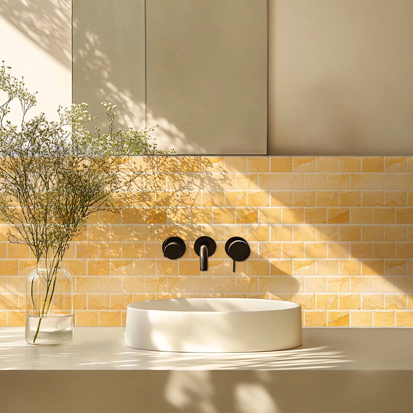 Ist Momoreo Peel and Stick Backsplash for Kitchen Bathroom Accent Wall 12"x12" (30 cm x 30 cm) Stick on Backsplash Stickers Self Adhesive Subway Tiles - Golden Yellow