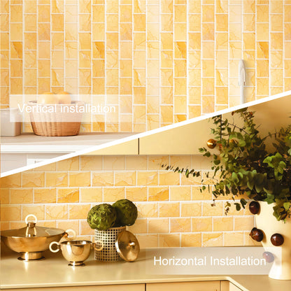 Ist Momoreo Peel and Stick Backsplash for Kitchen Bathroom Accent Wall 12"x12" (30 cm x 30 cm) Stick on Backsplash Stickers Self Adhesive Subway Tiles - Golden Yellow