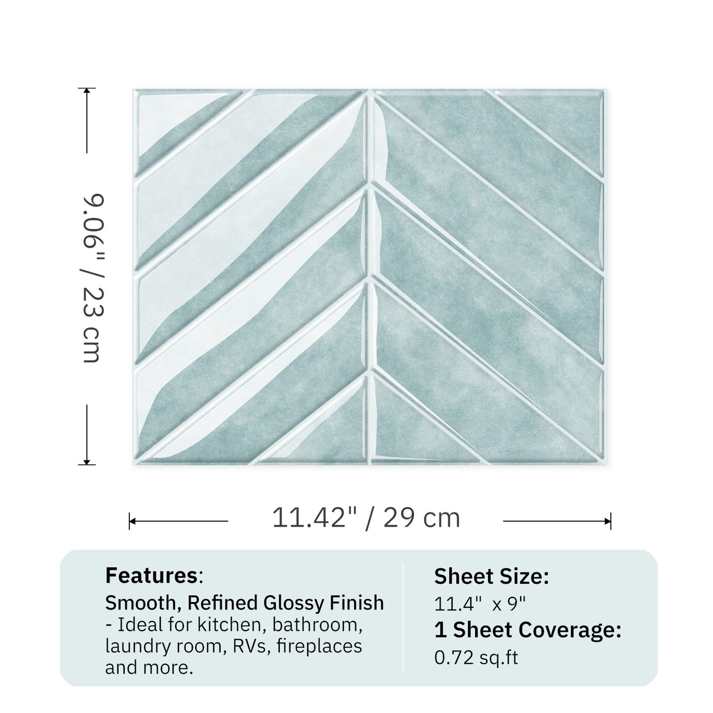 Chevron Peel and Stick Backsplash 11.4"×9" Stick on Backsplash Self Adhesive Wall Tile for Kitchen Bathroom Office - Glaucous Green
