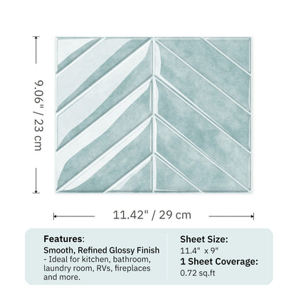 Chevron Peel and Stick Backsplash 11.4"×9" Stick on Backsplash Self Adhesive Wall Tile for Kitchen Bathroom Office - Glaucous Green