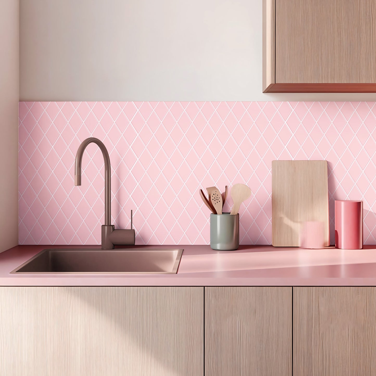 Ist Momoreo Stick on Tiles Peel and Stick Backsplash for Kitchen Walls, Diamond Shape - Pink 12" x 12"(30.5 x 30.5 cm)