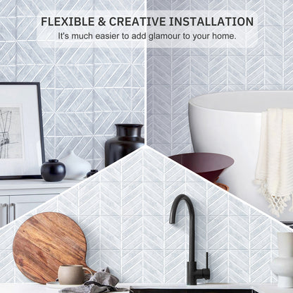 Chevron Peel and Stick Backsplash Tiles 11.4"×9" Stick on Backsplash Self Adhesive Wall Tile for Kitchen Bathroom Office - Ash