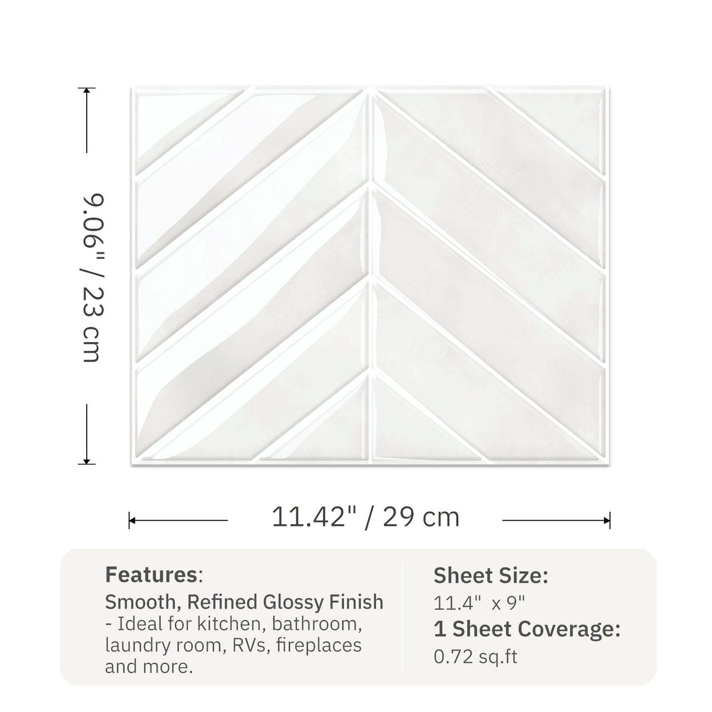 Chevron Peel and Stick Backsplash Tiles 11.4"×9" Stick on Backsplash Self Adhesive Wall Tile for Kitchen Bathroom Office - Plain White